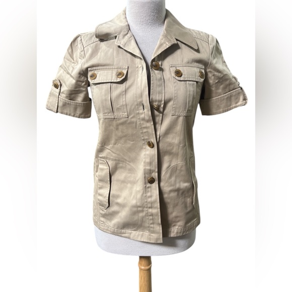 Tory Burch Natural Shortsleeved Safari Shirt Sz 0 - Picture 1 of 13
